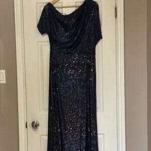 Midnight Blue Sequin One Shoulder Formal Gown - Melanie Lyne (Size 14)